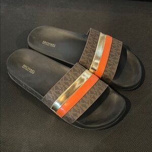 Michael Kors Black and Orange Slide Sandals